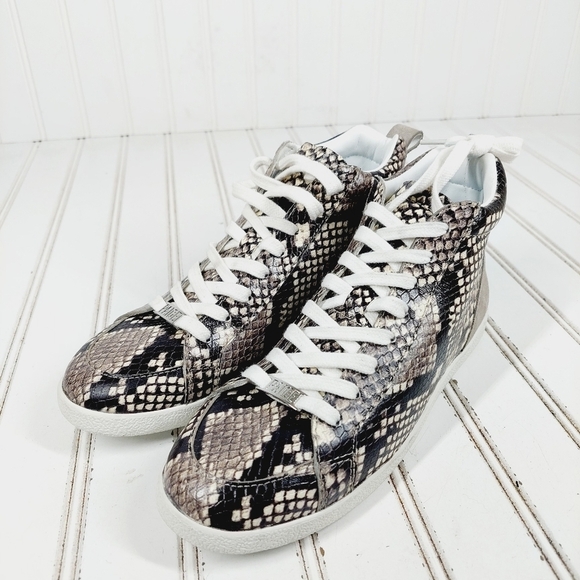 NEW PAIGE Annie Snake Embossed Mid Top In Black/ White Multi Sneakers K820 - Picture 2 of 12